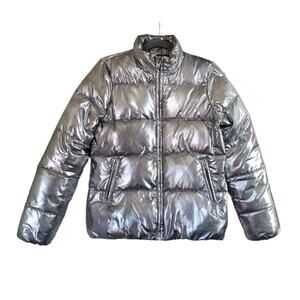 Lovers + Friends Metallic Silver Warm Trendy Puffer Jacket, Women's Size XS